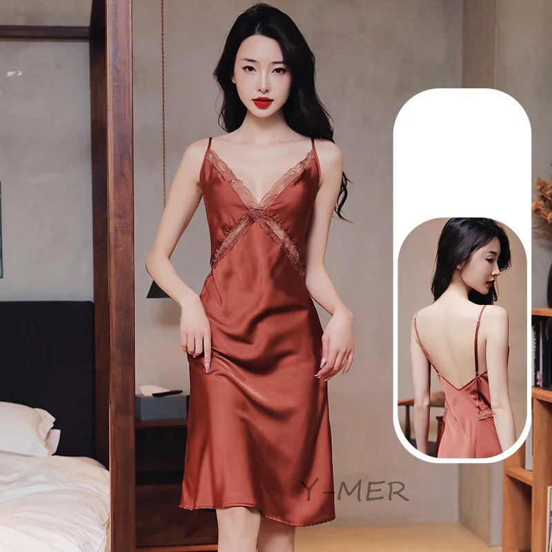 Sexy Sleepwear Nightdress for Women Chemise Home Dress Lace Up Lingerie Elegant Nightwear 2023 New Nightgown Loungewear