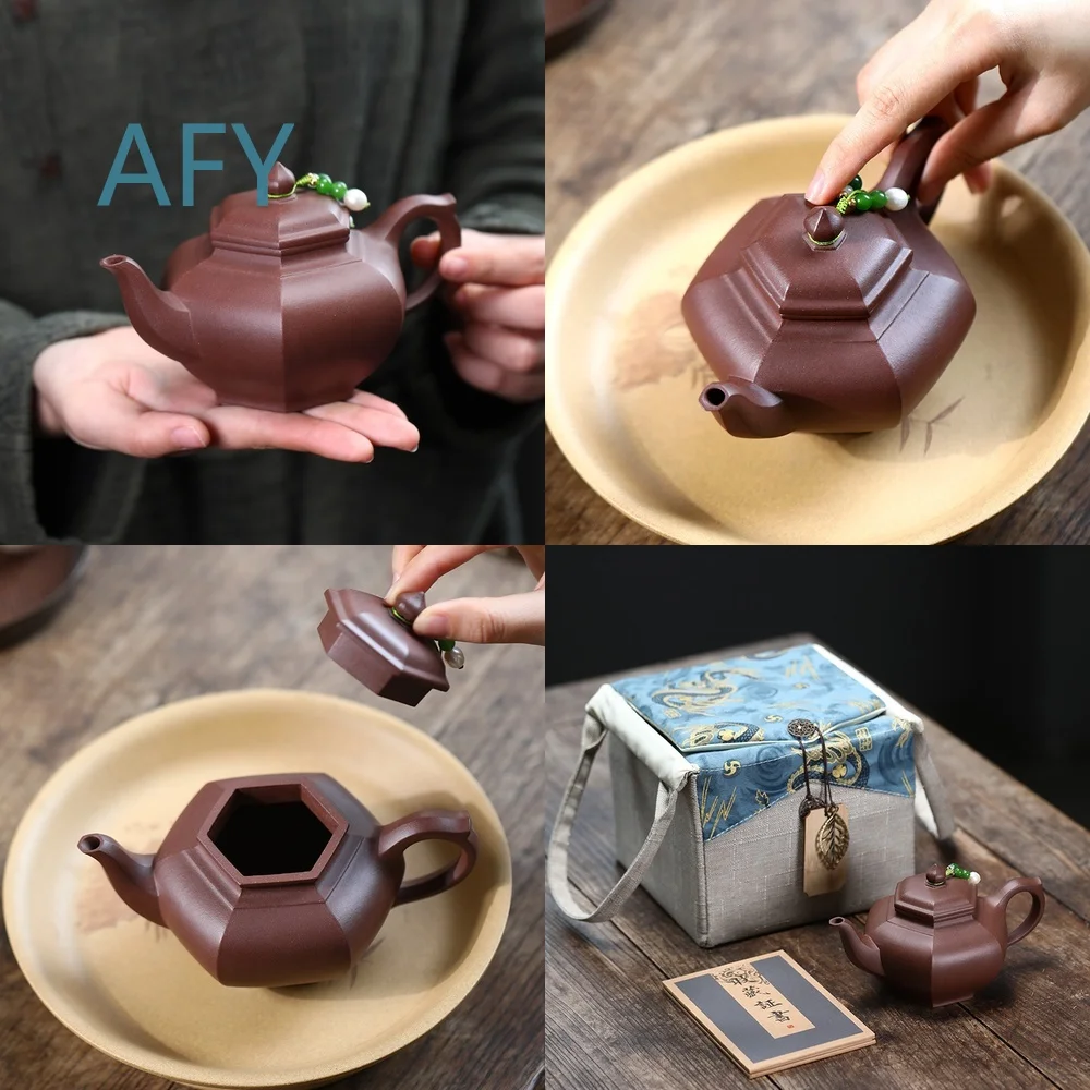 Handmade Yixing Zisha Teapot for Tea Brewing Six-Sided Xiao Ying Pot Made from Genuine Di Cao Qing Clay Premium Ceramic Tea