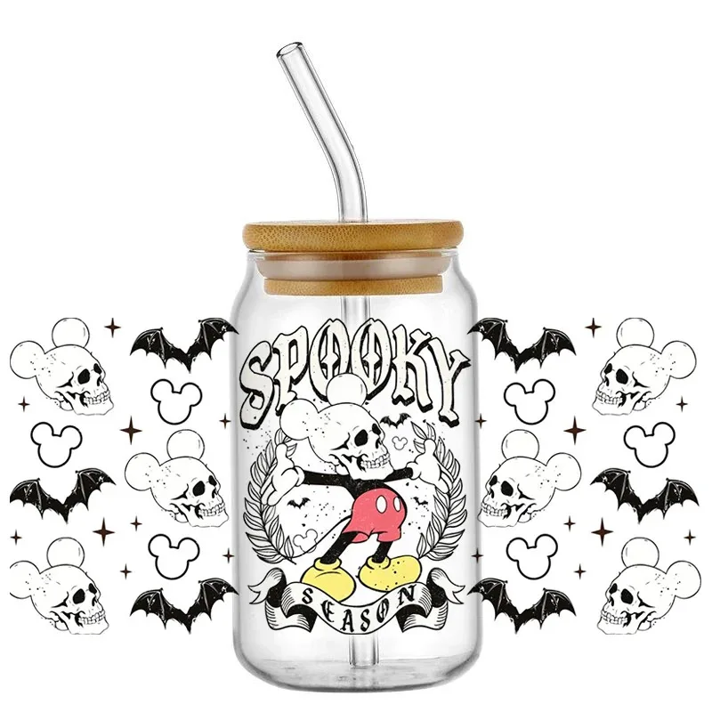 

New Halloween Mixed Design Mickey Cartoon Winnie Popular UV DTF Cup Mug Wraps Car Sticker DIY Deca For 16oz Libbey Glass