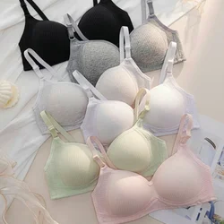 High Quality No Steel Ring Bra for Women Summer Ight Color Plus Size Girls Gathered Chest Lift Fashion Full Cotton Underwear