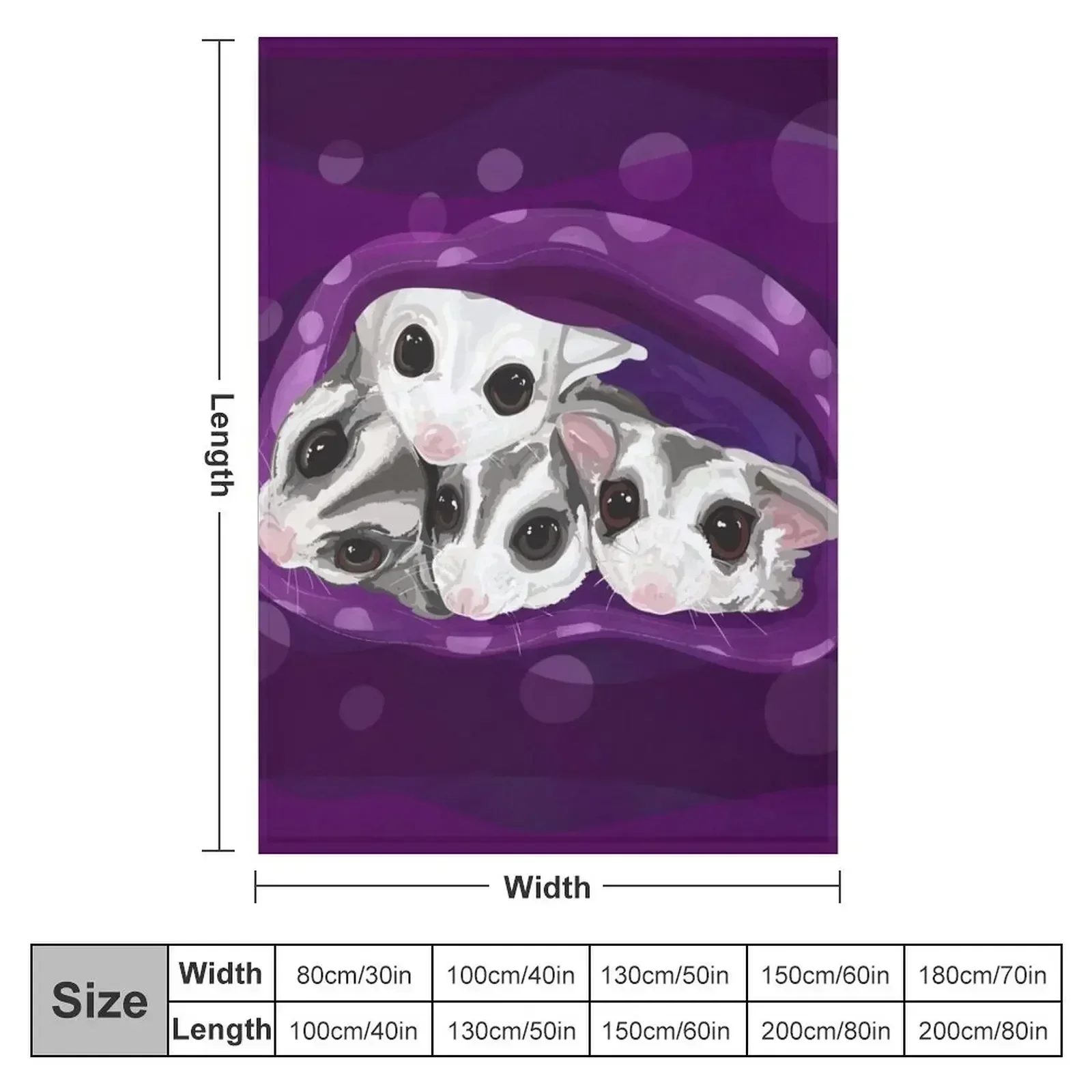 Adorable Sugar Glider Digital Artwork, Cuddle Gliders Throw Blanket couch cozy soft plush fuzzy picnic outdoor blanket