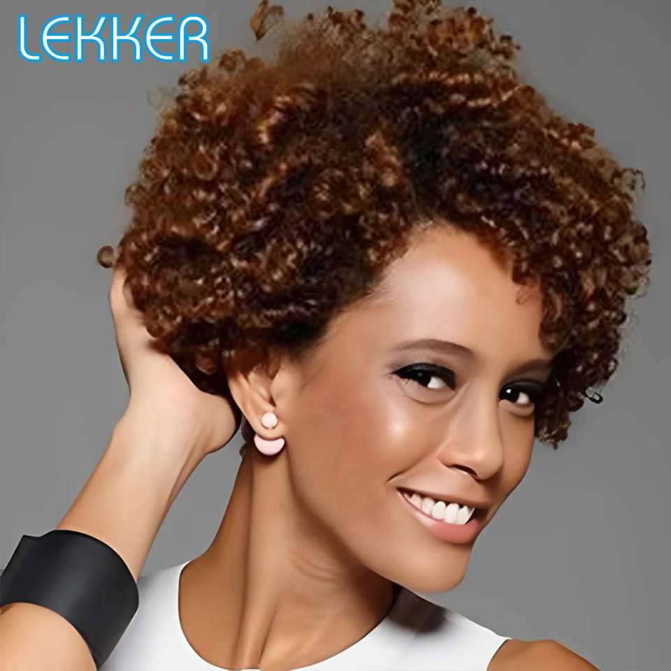 

Lekker Chocolate Brown Afro Kinky Curly Bob Short Pixie Cut HD Lace Front Human Hair Wigs For Women Glueless Brazilian Remy Hair