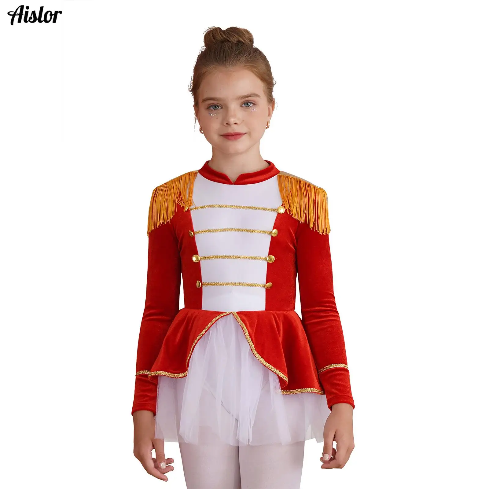 

Girls Circus Ringmaster Costume Long Sleeve Tassel Epaulet Mesh Tutu Skirted Leotard Christmas Halloween Party Cosplay Costume