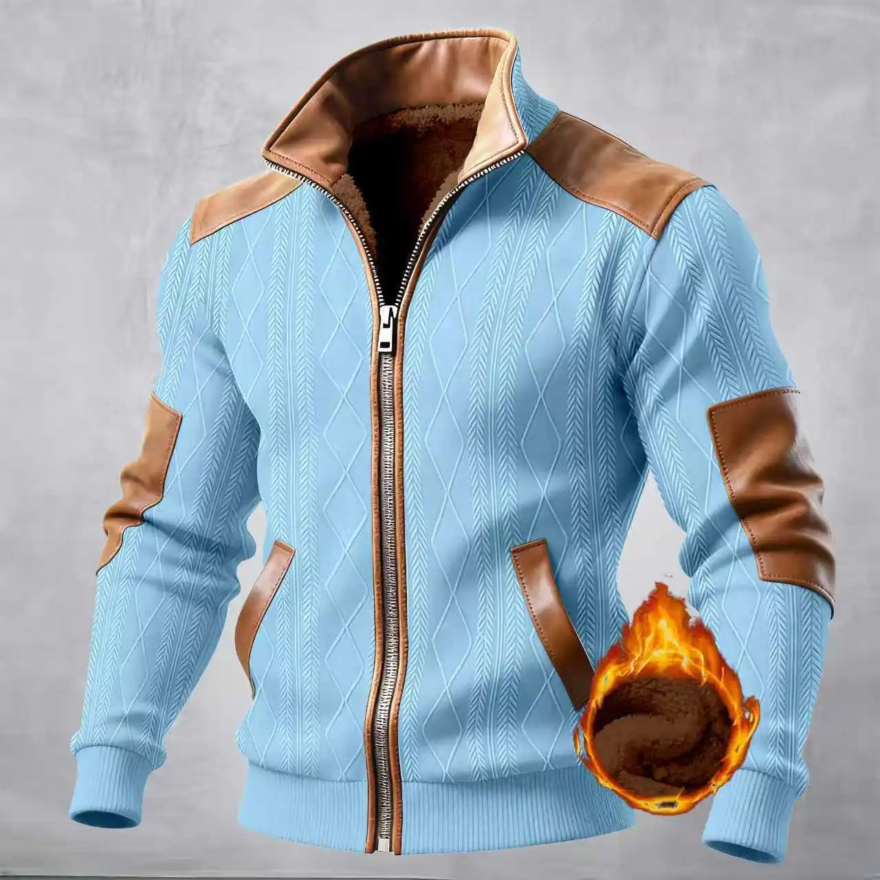 Men's Muscle Jacket, Casual Sport Daily Long Sleeve Coat, Stand Collar Zipper Windproof Warm Thick Outerwear