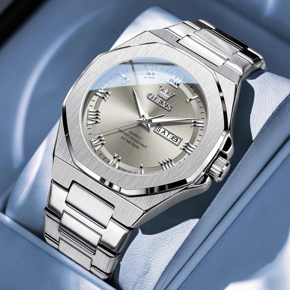 

OLEVS Original Luxury Man Wristwatch Waterproof Luminous Date Men Watch Stainless Steel Fashion Business Men's Quartz Watches