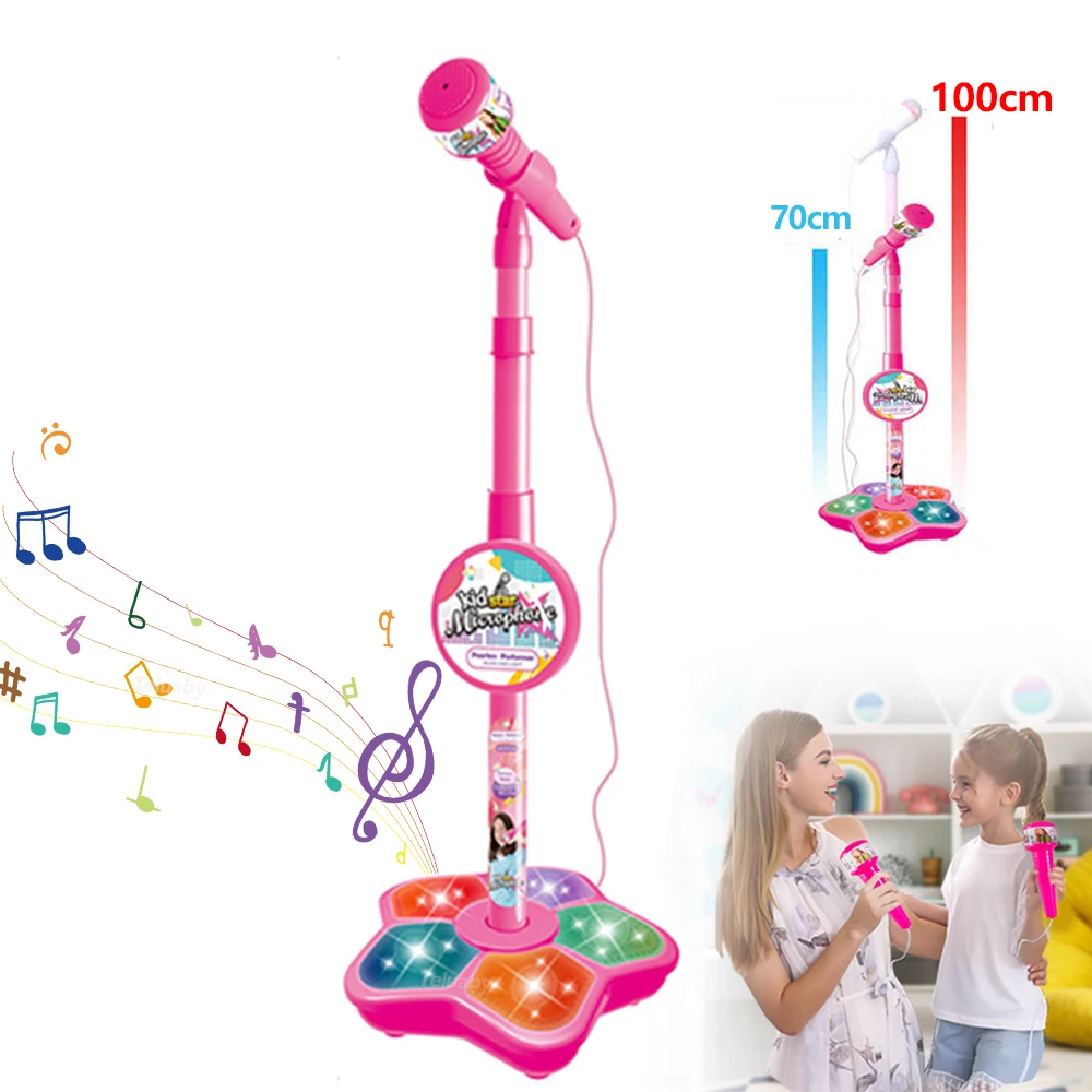 Kids Microfoon Met Standaard Karaoke Mic Speaker Met Verlichting Muziekinstrument Speelgoed Zangmachine Verjaardagscadeau Voor Meisje Jongen