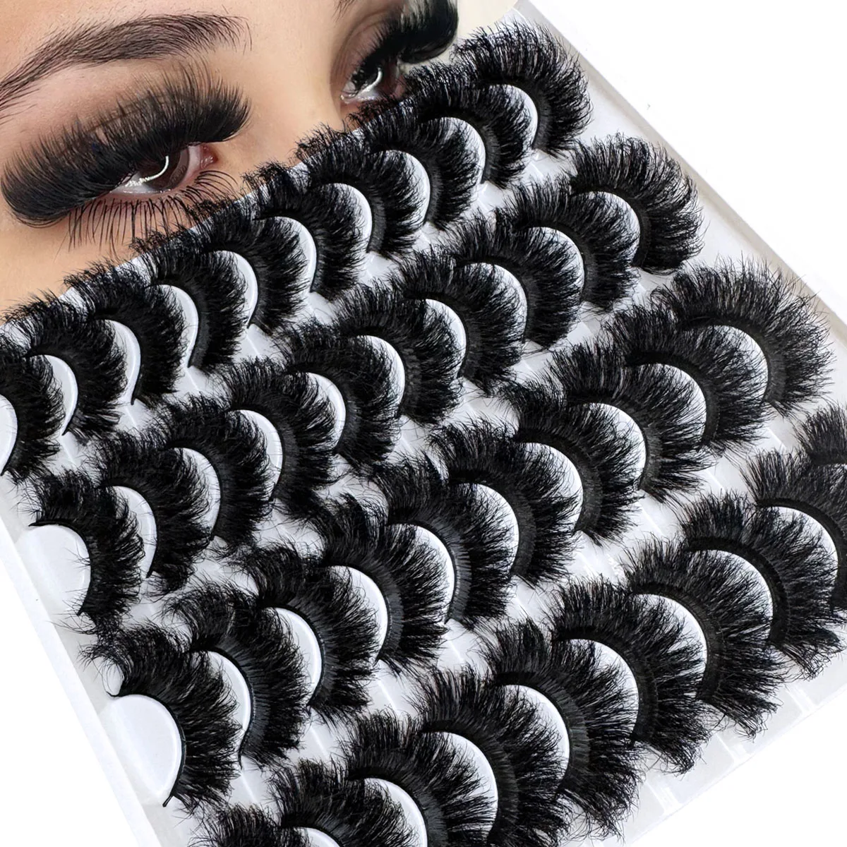UMIRYAO 20 Paar flauschige, dicke russische Streifenwimpern – DD Curl Faux Mink Lashes Packung für langlebige, natürlich aussehende Wimpern