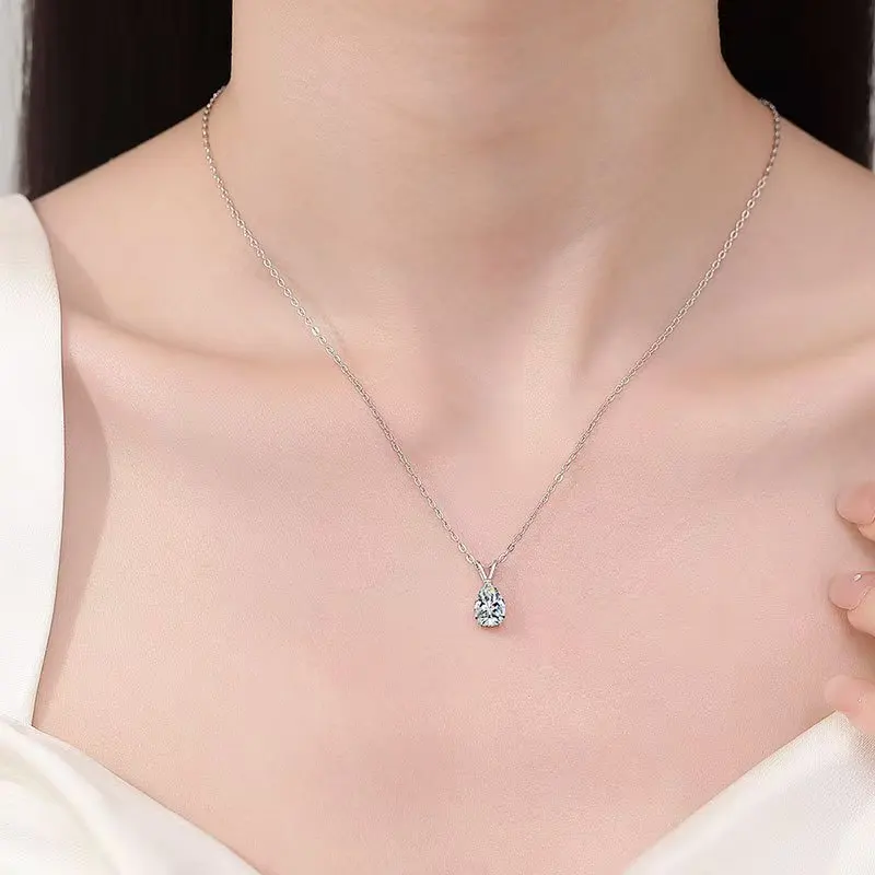 Collar de Plata de Ley 925 con Diamante Moissanita de 2 Quilates, Corte Pera, Color D, Joyería Fina, Gargantilla, Kolye, Colar de Prata