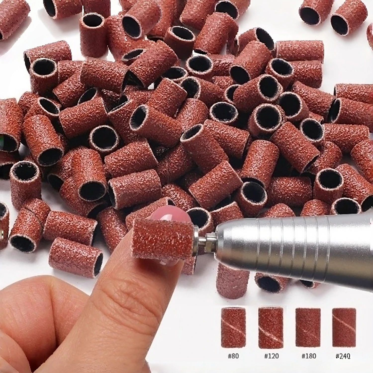 200/100/50 قطعة الرملي غطاء العصابات لآلة أظافر كهربائية 240/180/120/80 حصى مسمار الحفر طحن بت الملفات باديكير أداة #1
