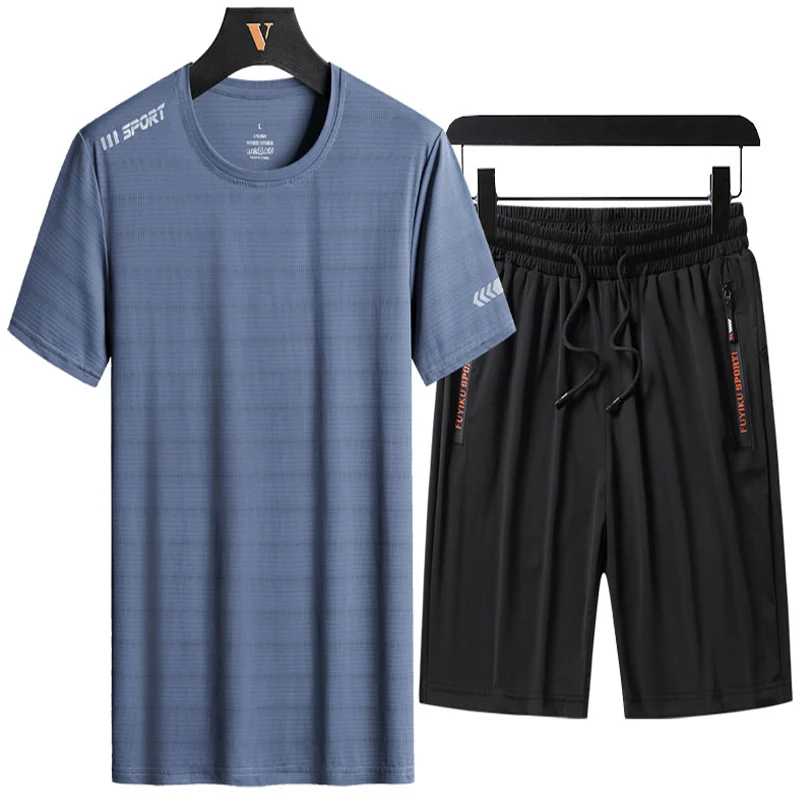 Trainingsanzug männer Set männer 2 stück Sets M-7XL 8XL 9XL Sommer Neue casual Kleidung Fitness Trainingsanzüge Spleißen herren Kurze hülse Set