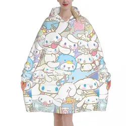 Cartoon Cinnamoroll Kawaii Wearable Blanket Hoodie for Women Men Oversized Sweatshirt Blanket with Pocket