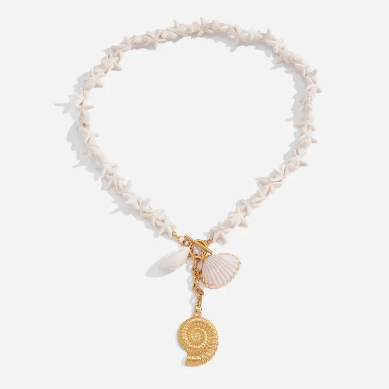 

Minar Elegant White Color Natural Shell Star Conch Tassel Pendant Necklaces for Women 18K Gold PVD Plated Titanium Steel Choker