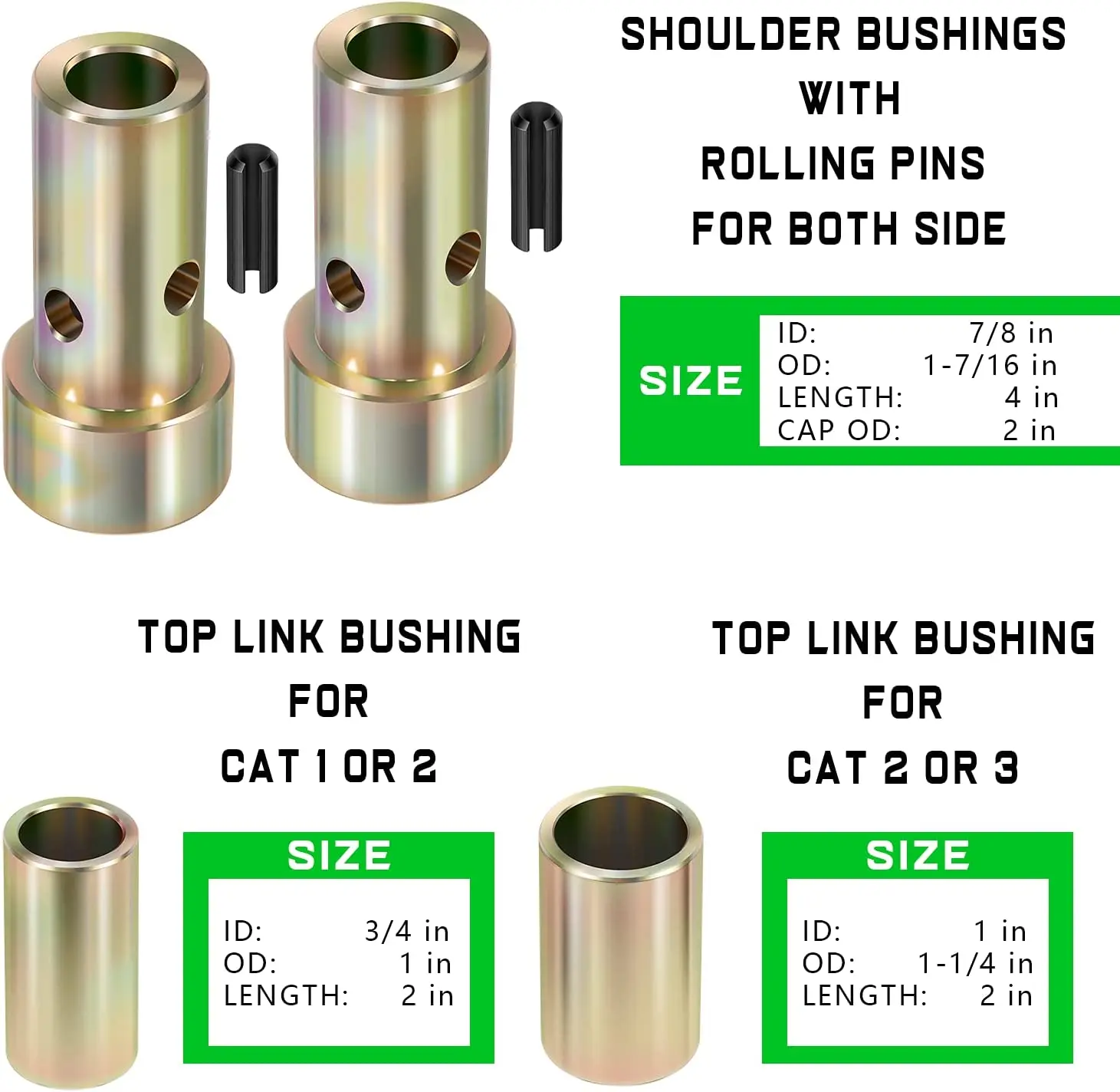 TM S07070200 Top Link Pin & TK95029 Quick Hitch Bushing Kit Heavy Duty Steel for Category I 3-Point Hitch Tractors