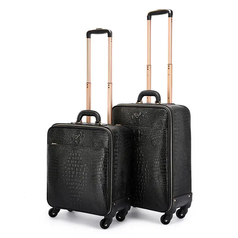 Mala De Jacaré De Couro Genuíno, Mala De Negócios, Pull Rod Bagagem De Viagem, Masculino Carry on Trolley, Feminino Travel Boarding Box, 16 18 20"