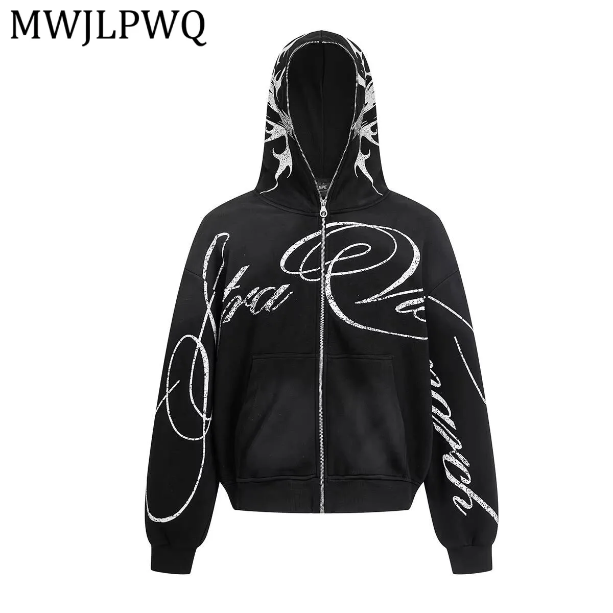 

MWJLPWQ модная толстовка с капюшоном в американском стиле хип-хоп, мужская осень 2022, новый кардиган с граффити, одежда, уличная молния для мужчин 21223
