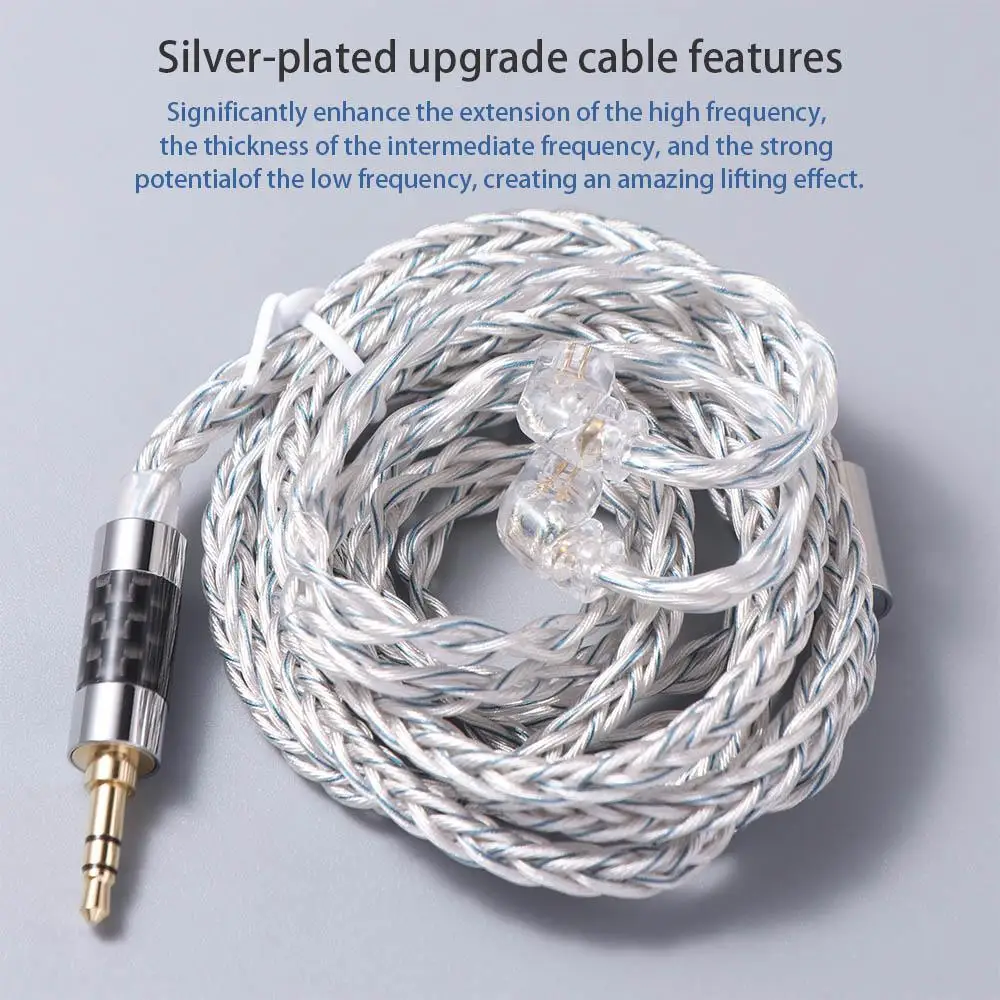 

784 Cores KZ Earphones Cable Uparade Cable Silver Blue Hybrid KZ Headphone Cord Replacement Portable Audio Headset Wire KZ
