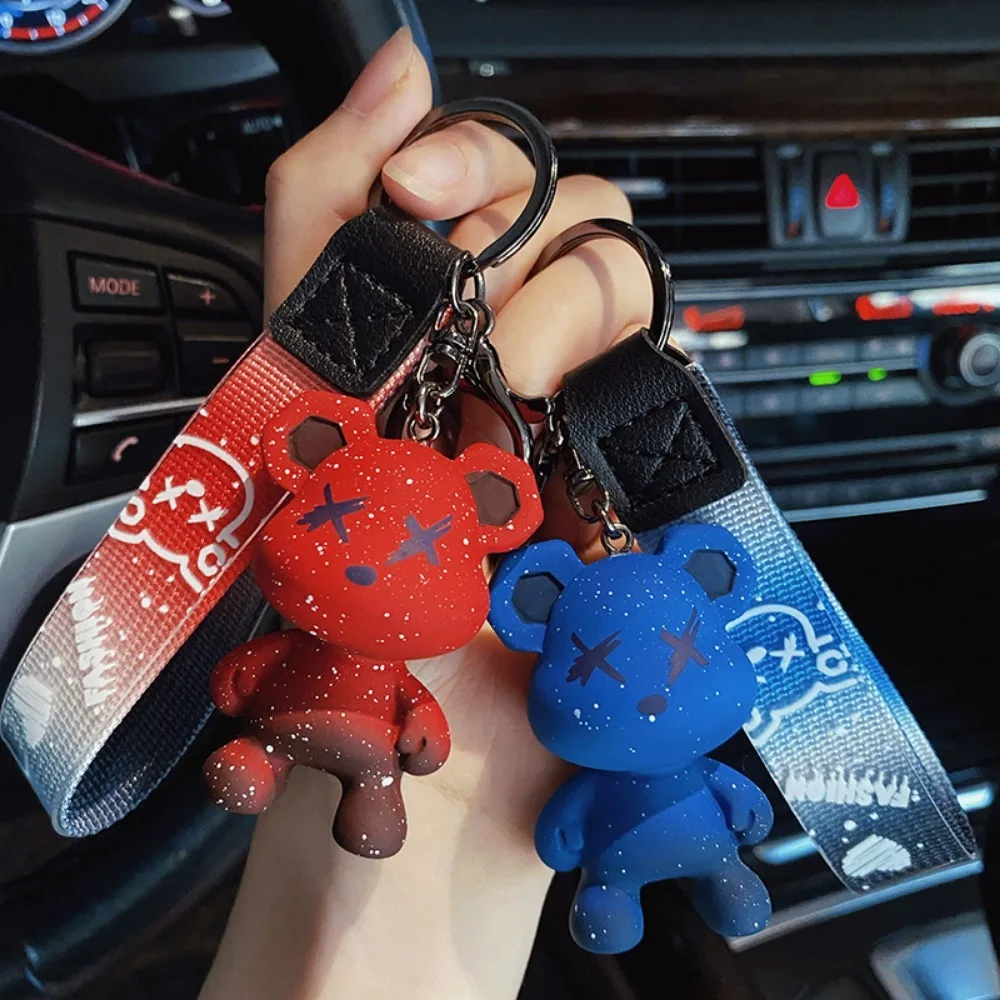 New Simple Cute Creative Trend Bear Keychain Fashion Cartoon Doll Key Ring Men's Car Key Pendant Street Party Niche Accessories