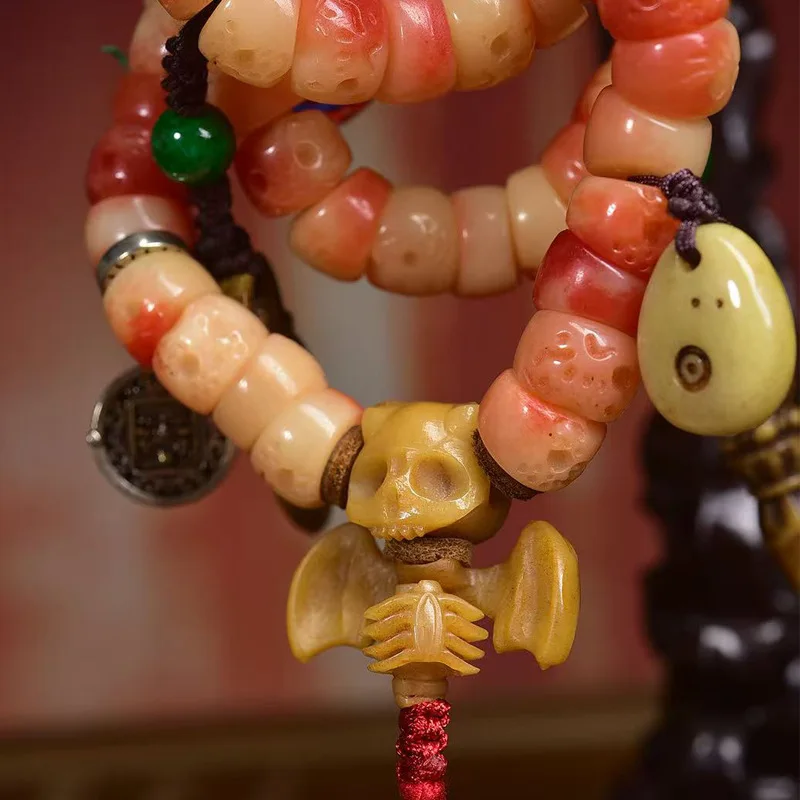 نصف نحت الدم الأمعاء الغليظة 108 حبات العقيق الأحمر المغذية الياك العظام الملحقات