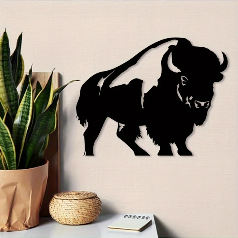 2D Flat Bison Iron Metal Wall Art, Western Animal Wall Decor for Living Room Ranch, Rustic Home Gift