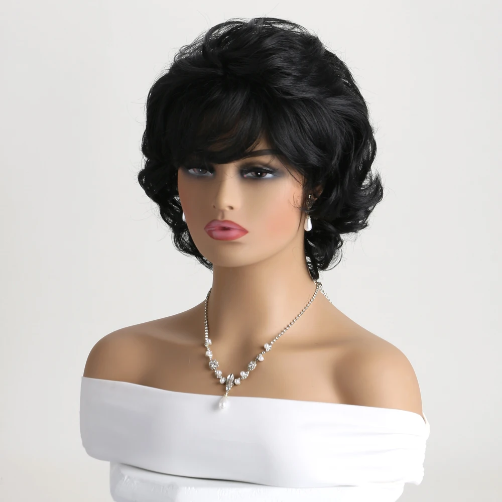10 Inch Black Natural Synthetic Wigs for Women Short Curly Wig Daily Party Heat Resistant Hair