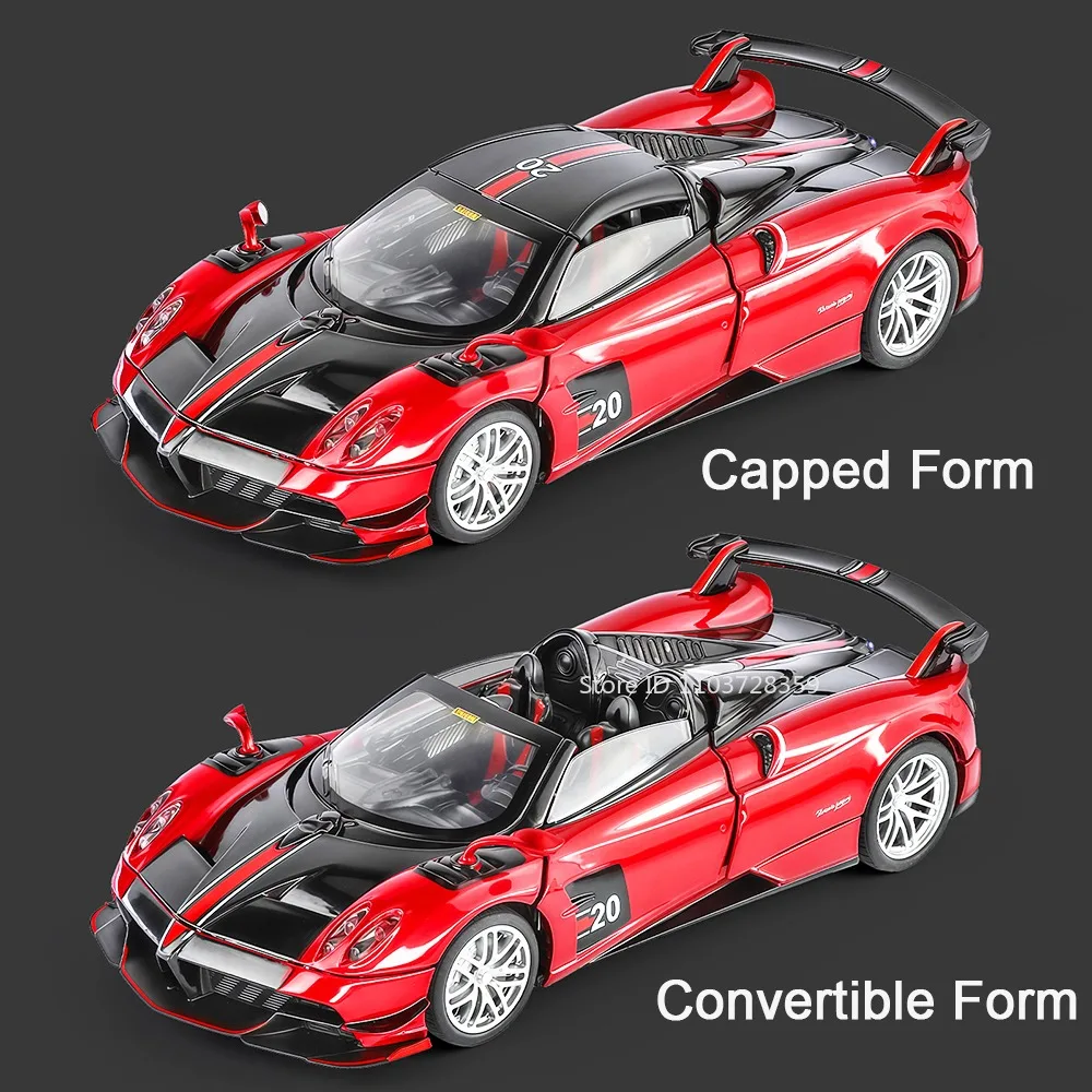 1:32 huayra bc zonda modelo de brinquedo mini supercares liga diecast som luz portas abertas puxar para trás ornamento do escritório modelos de carros esportivos