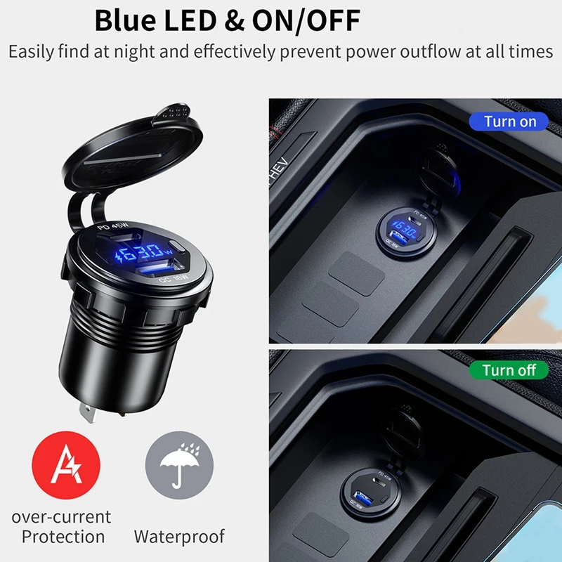 Металлическое быстрое зарядное устройство 3,0 и тип PD C45W USB18W, автомобильное зарядное устройство, розетка USB, быстрая зарядка