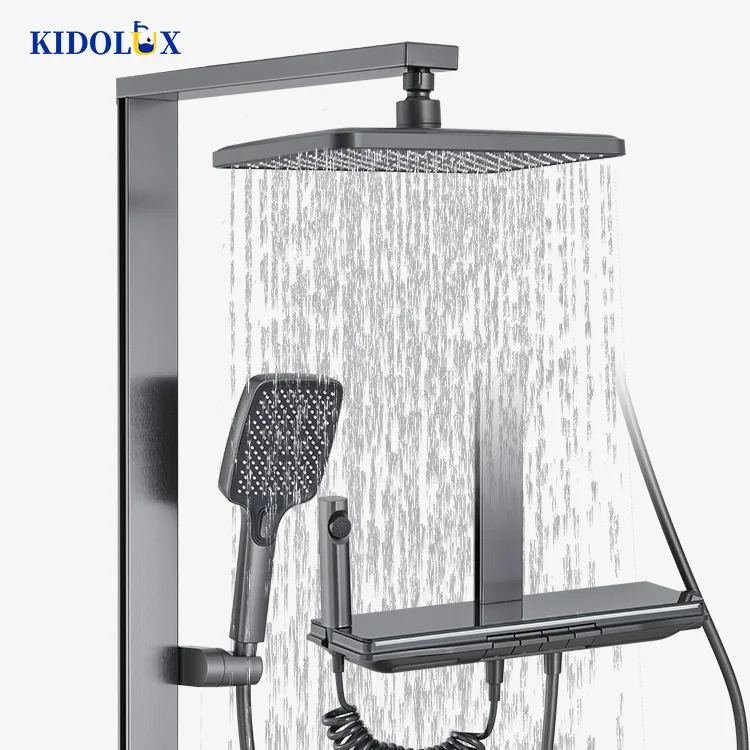 Fashion Style Antique Exposed Brushed Grey Multi Purpose Shower Set With Led High Quality Piano Key Bathroom Shower Faucet