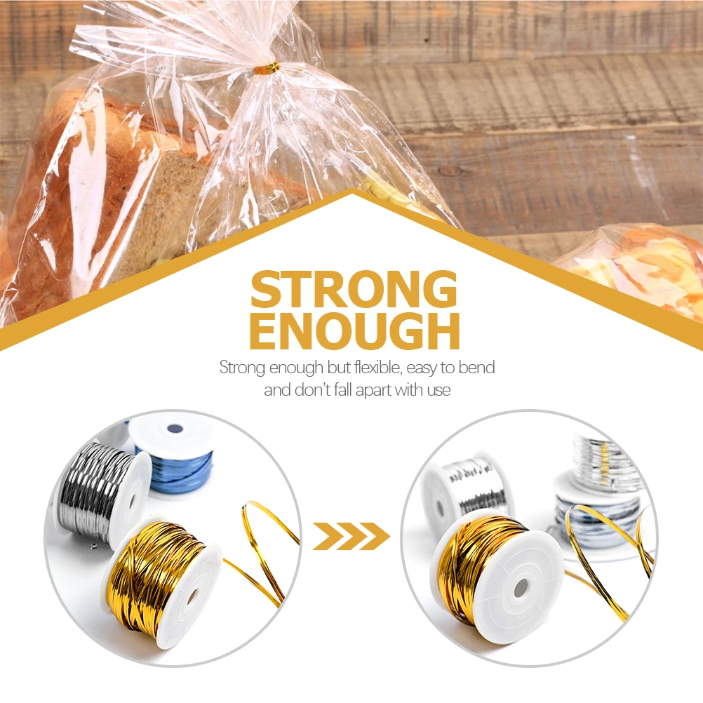 

2 Rolls Metallic Twist Ties Bread C Beading Kit Foil Lei Tubing Reusable Baking Bag Craft Decor Gift Packaging