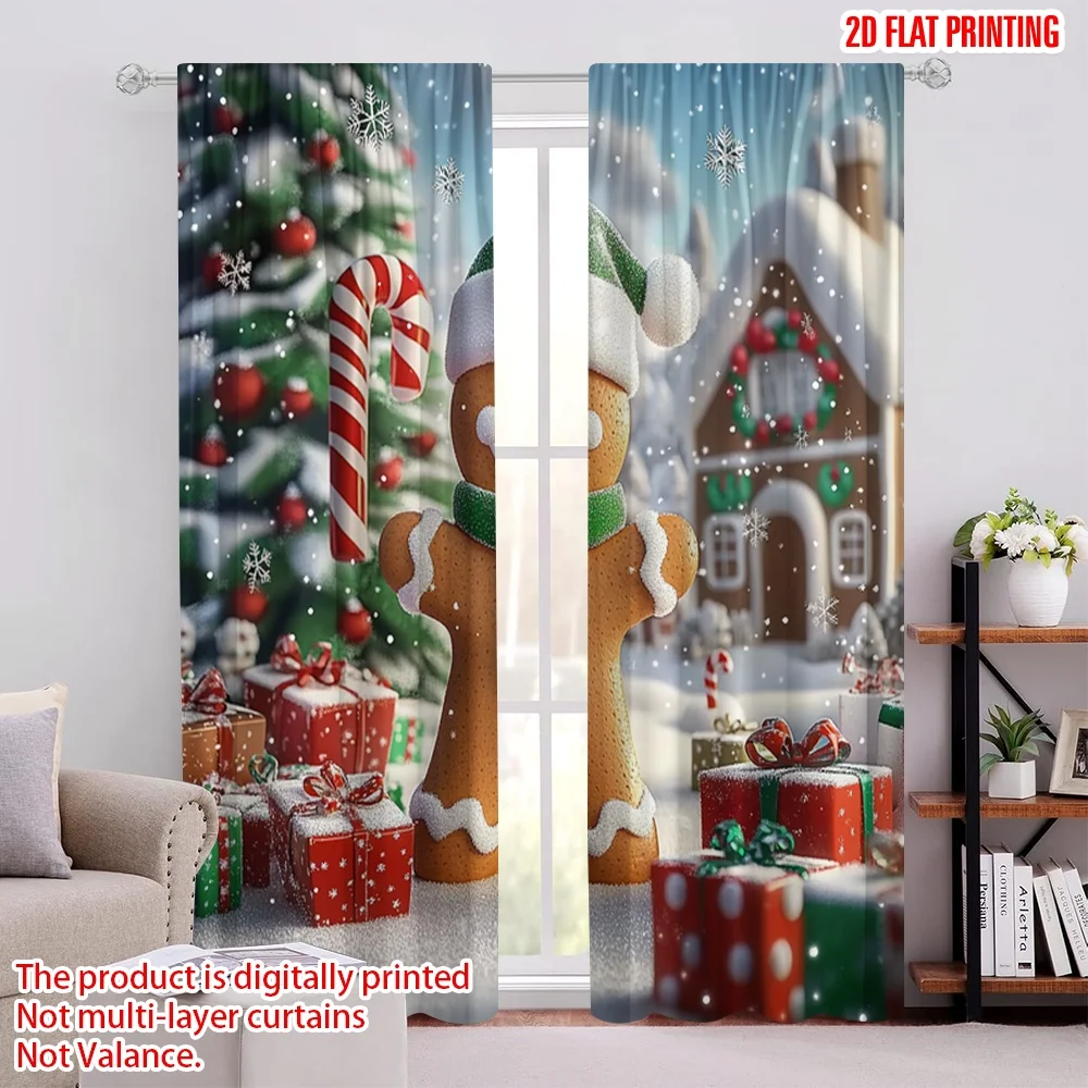

2pcs 2D flat printing Christmas Drapes Christmas gingerbread man8 Fabric Without Electricity Party & Holiday Decor for Classroom