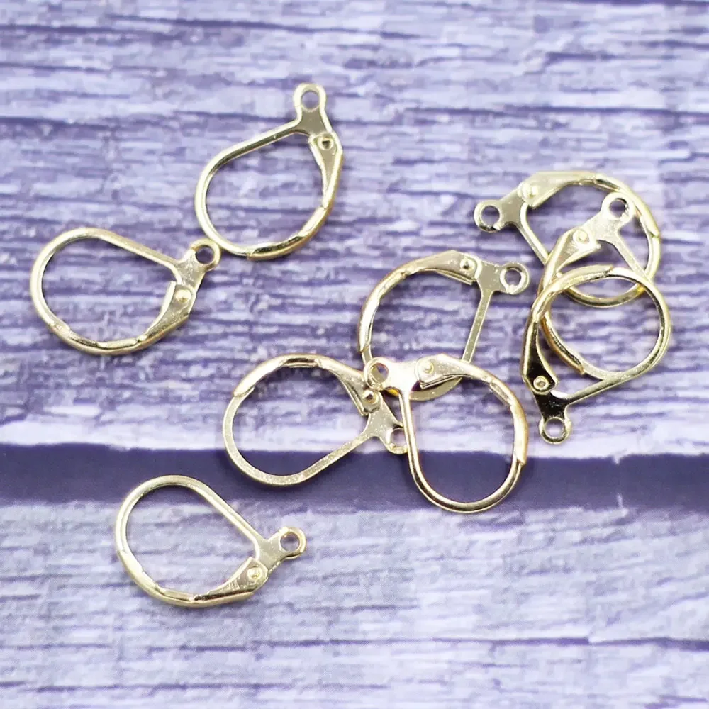 300Pcs Earring Wires Copper Lever Back Gold Plated Jewelry DIY Making Findings 16x10mm