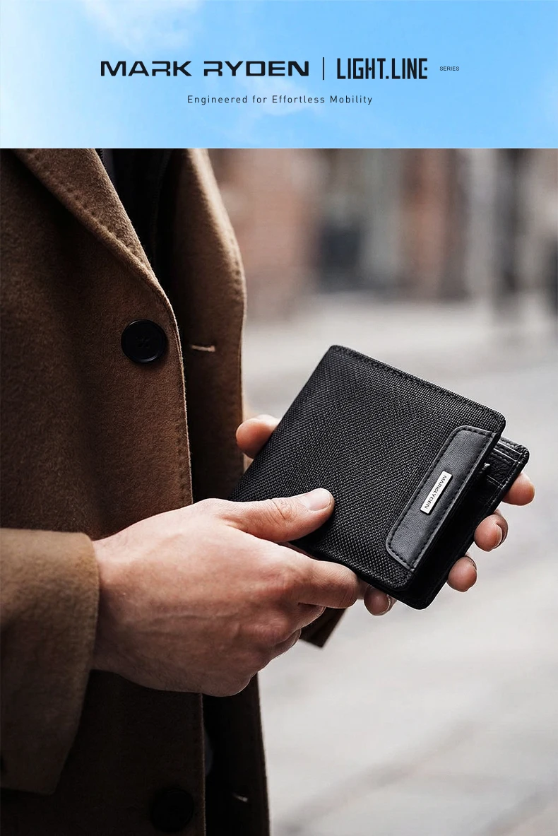 MARK RYDEN Urban Minimalistische Herren-Geldbörse aus strapazierfähigem Oxford-Stoff, lässige Geldbörse im Taschenformat – Detail 1