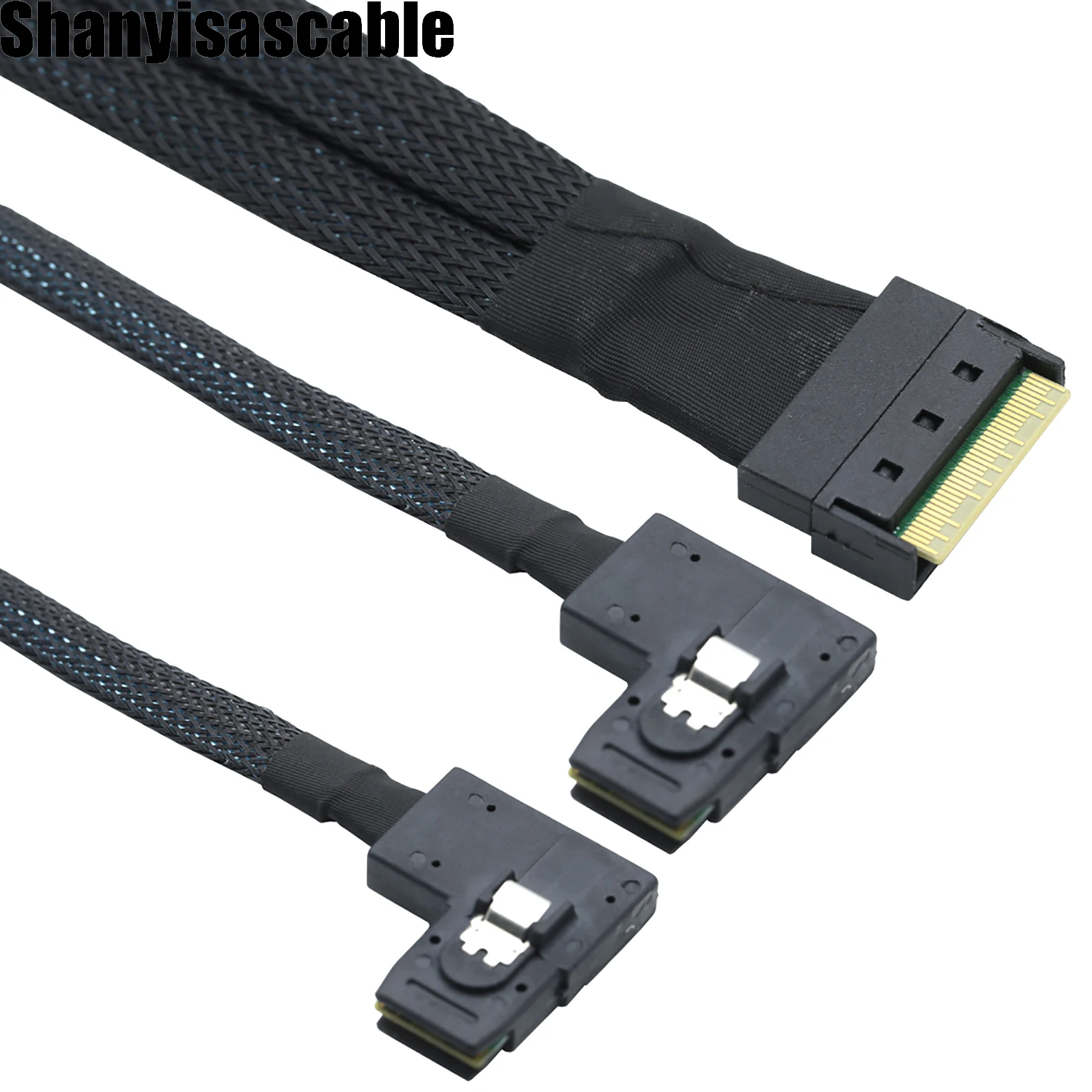 0.5M All inclusive Slimline SFF-8654 8i 74Pin PCI-E to Dual 2X SAS SFF-8087 right angle Server and graphics card conversion cabl