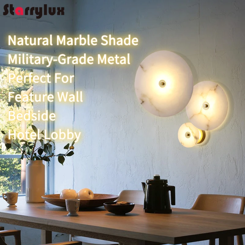 

Modern Marble Wall Light | Natural Veins | 3-Color LED | Iron+Aluminum Frame