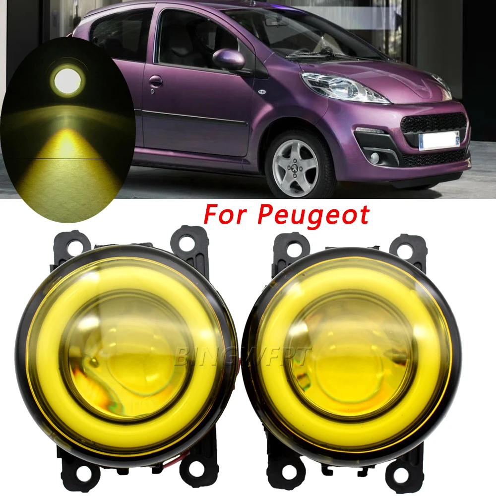 For Peugeot 107 Hatchback 2005-2015 Angel Eye LED Fog Light Front Bumper Driving Lamp Lens DRL Daytime Running Light Accessories