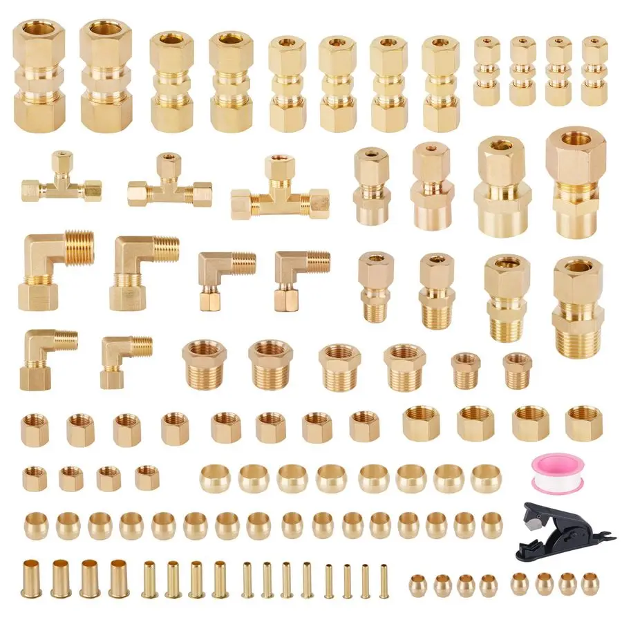 Messing-Kompressionsrohr-Rohrverschraubungen, Luft-Nylon-Rohrverschraubungen, Sortimentskits, 1, 4, 1, 8, 3, 1, 2, 5, 8, Verbindungs-T-Stück, gerade Verbindung