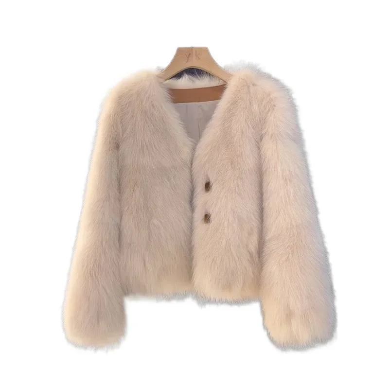 Environmentally friendly leather coat 2024 winter new imitation fox fur coat women's loose thickened small fragrant wind furcoat