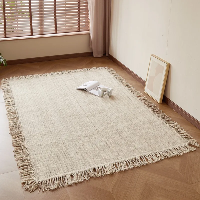 

Wool Double-Woven Hand-Woven Tassel Glue-Free Solid Color Modern Simple Square Carpet Vacuum Clean Living Room Bedroom Sofa