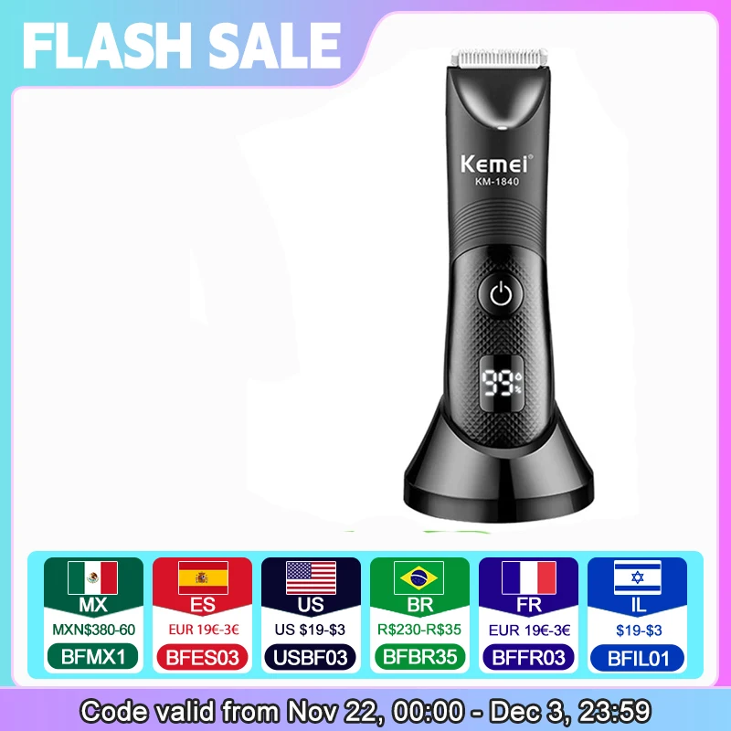 Kemei Electric Groin Ball Hair Trimmer Waterproof Clippers Body Pubic Dock Groomer Ceramic Blade Rechargeable Male Hygiene Razor