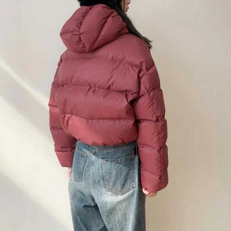 American Short Pullover Hooded Cotton Padded Jacket Half Zip Hoodie Parkas Women Winter New Niche Thick Warm Bread Coats Trendy