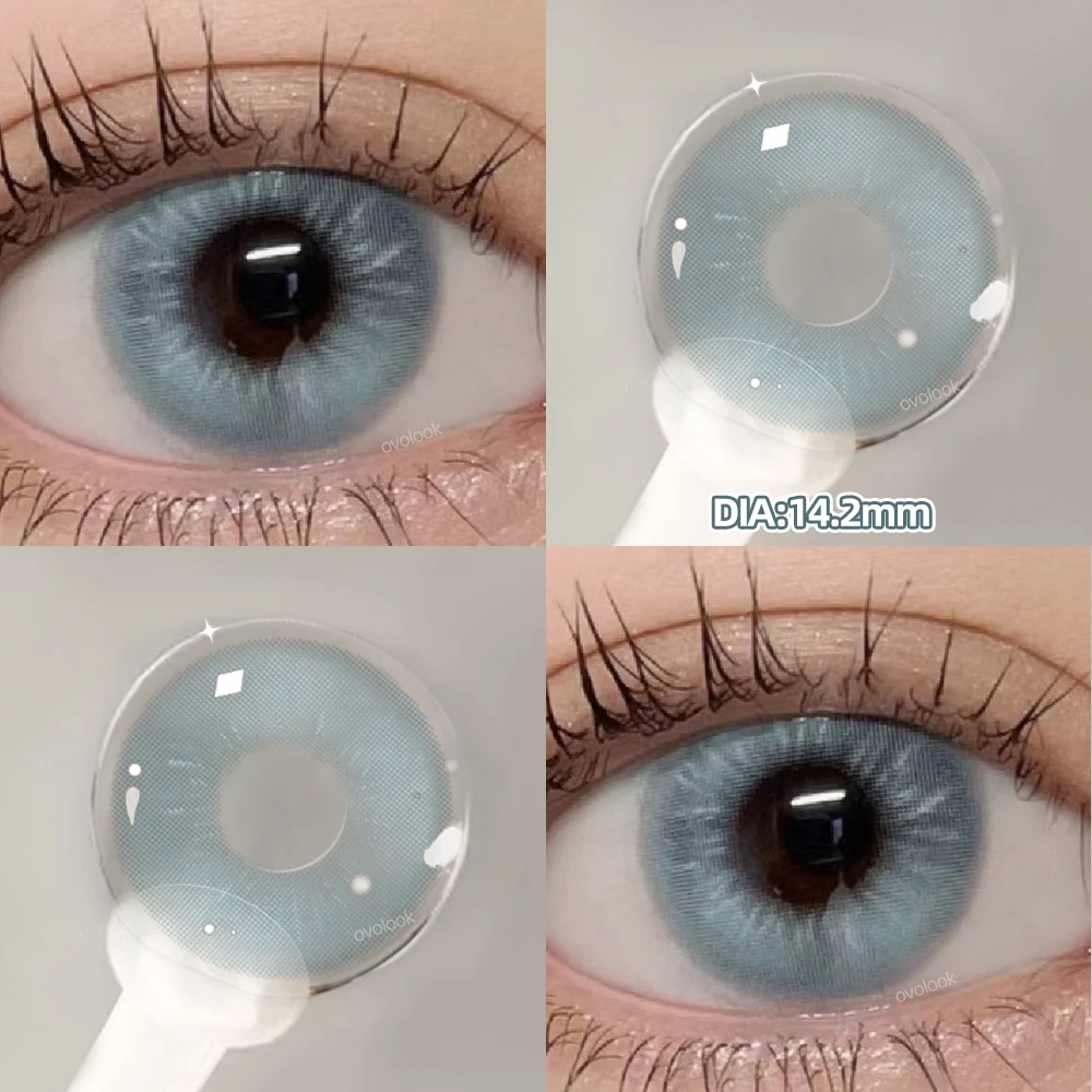 OVOLOOK-2pcs Prescription Colored Contact Lenses for Eyes Violet Lenses Beauty Pupils Myopia Eye Color Lenses Natural Blue Lens