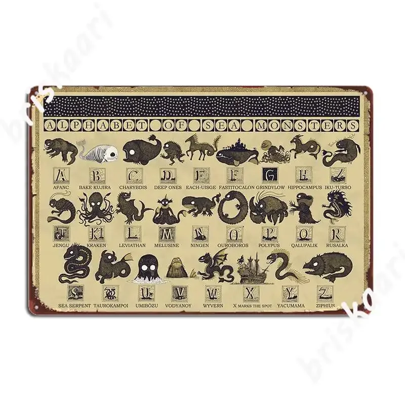 Alphabet Of Sea Monsters Metal Sign Customize Plaques Wall Wall Pub Tin Sign Poster