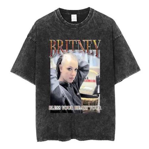 Imagen 2 del producto Camiseta gráfica de Britney Spears gratis, ropa para hombres y mujeres, camisetas Vintage lavadas, camiseta informal de manga corta de algodón, ropa de calle