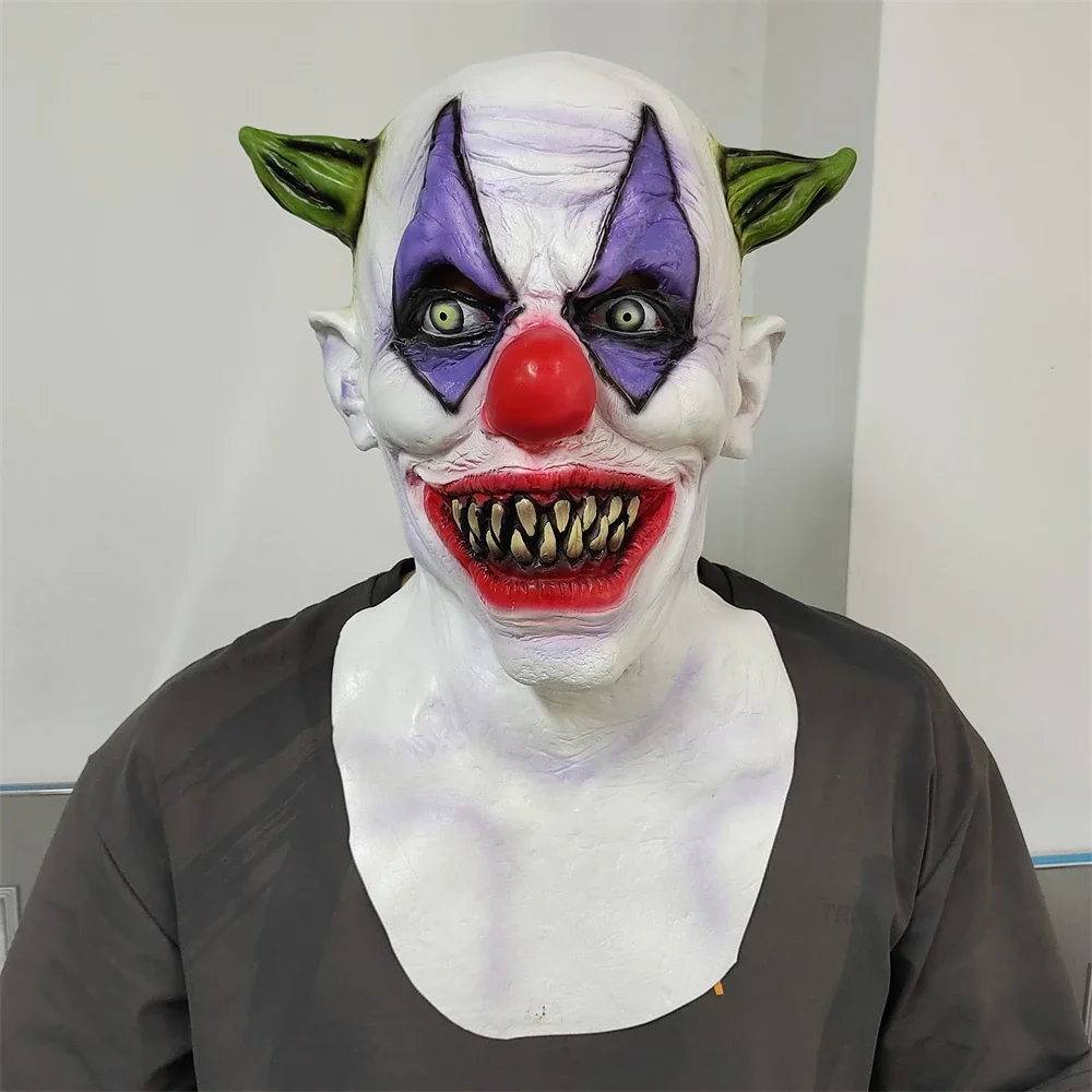 

Horror Clown Mask Halloween Fancy Dress Party Scary Demon Latex Mask Cosplay Evil Clown Head Cover Funny Show Costume Props