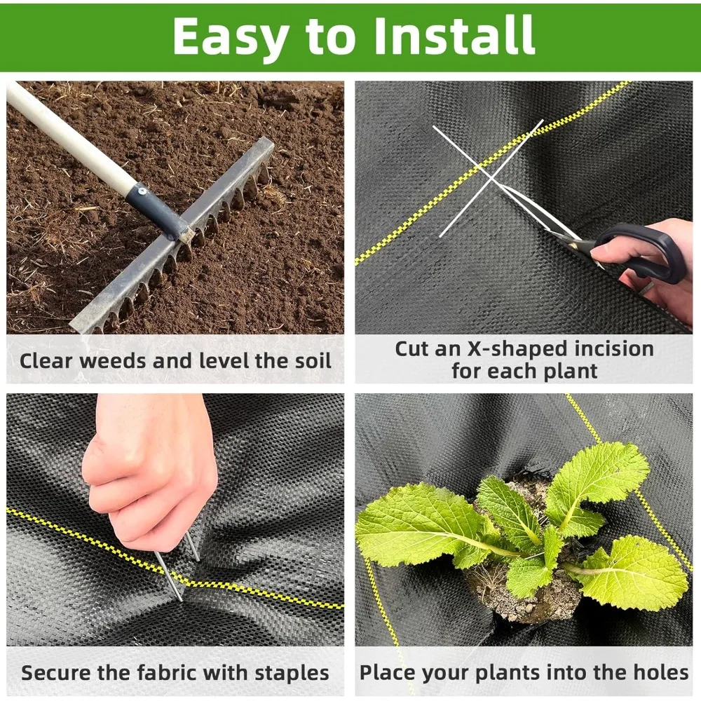 頑丈な8フィート x 300フィートの雑草防止シート、庭用3.5オンスの透水性雑草抑制材