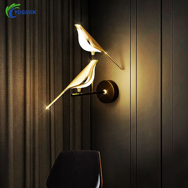 Nordic Style Art Magpie Bird Lamp LED Wall Lamp Bedroom Bedside Parlor Background Wall Decoration Wall Sconce Indoor Lighting