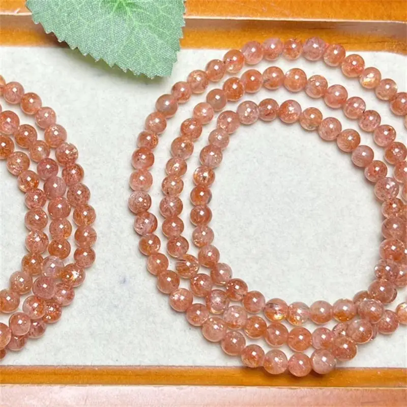 Natural Gold Strawberry Quartz Triple Circle Bracelet Gemstone Reiki Healing Fengshui Jewelry Energy Crystal Holiday Gift 1PCS