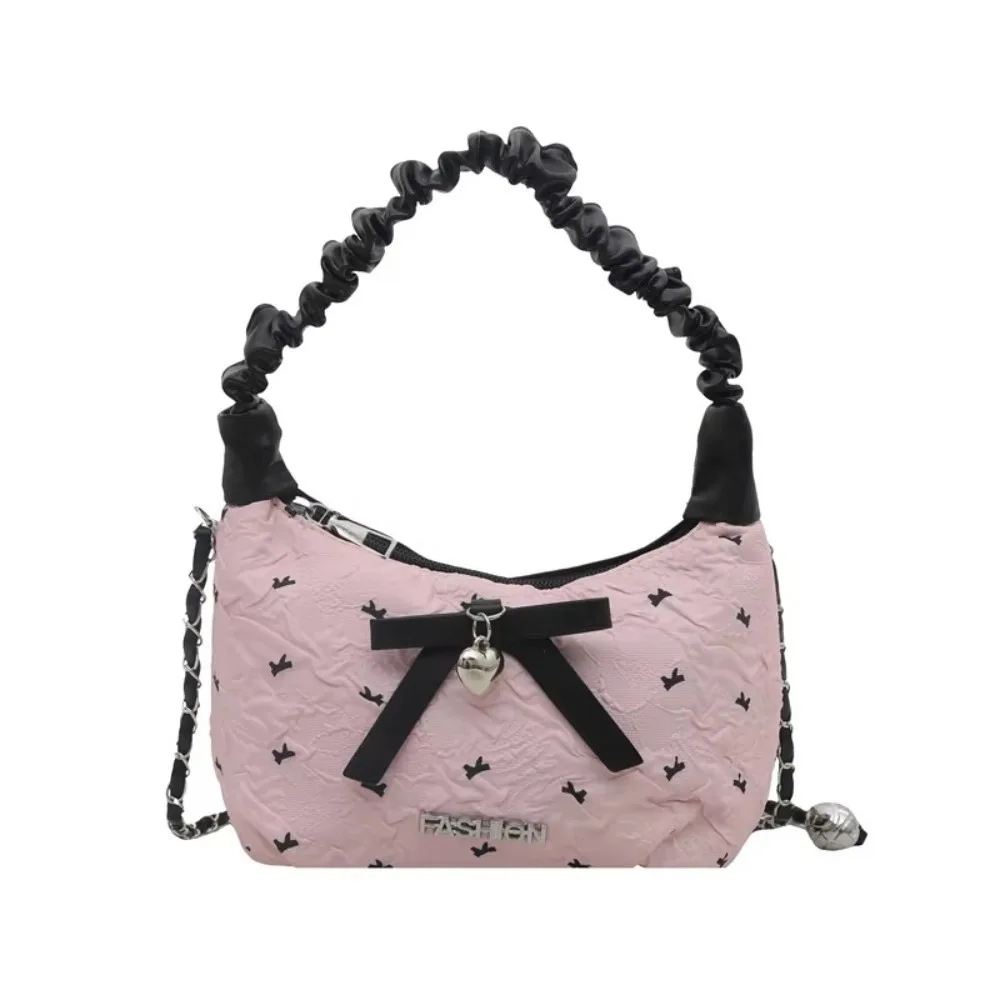 

Casual Cloth Bow Crossbody Bag PU Y2K Underarm Bag Love Heart Zipper Hobo Bag Daily