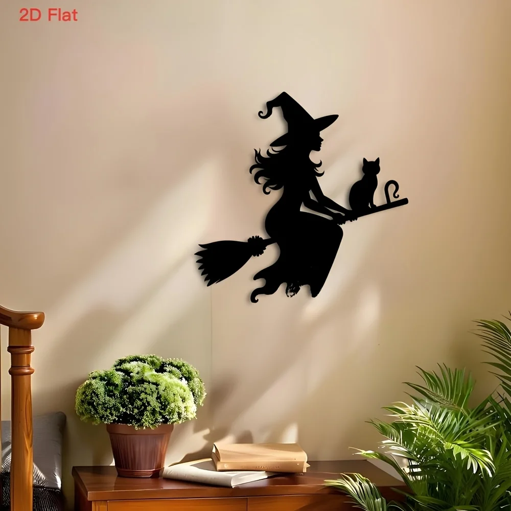 CIFBUY Metal Wall Art Wrought Iron Witch Broomstick Sculpture Gothic Vintage Indoor Living Room Home Decor Ornament