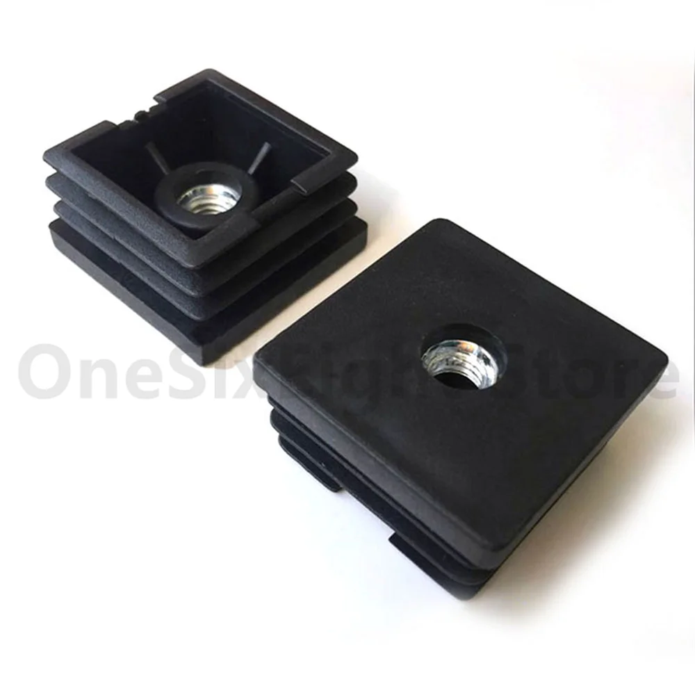 Black PE+PP Plastic Rectangular/Square Blanking End Caps Pipe Tube Inserts With M6 M8 M10 Metal Thread Furniture Feet image 4