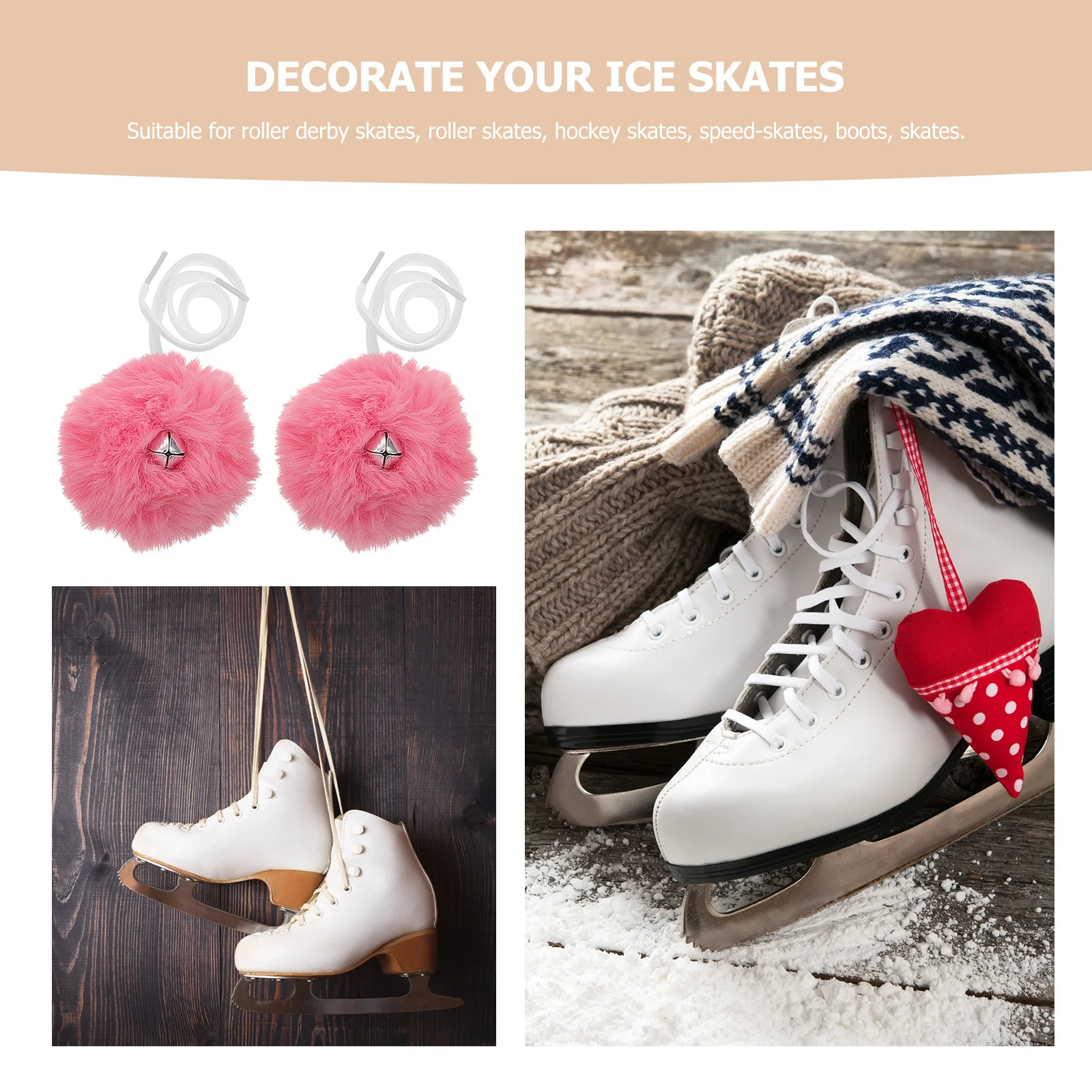 

2 пары роликовых коньков с помпонами, шнурки с завязками, обувь для льда, шнурки, обувь для катания на коньках, декор, аксессуары для роликовых коньков, завязанные роликовые шнурки